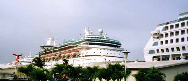 3 Big Cruise Ships at dock.