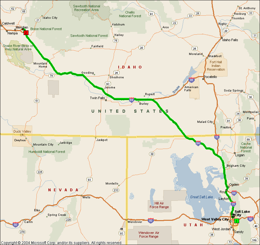 Salt Lake City to Boise Map