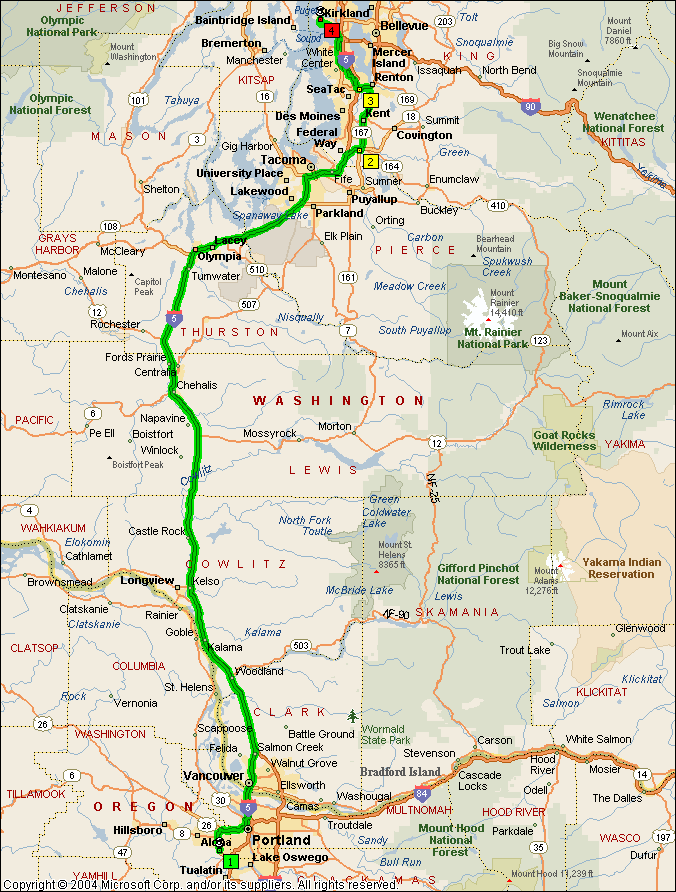 Map From Portland to Seattle
