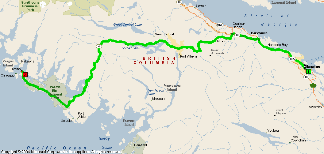 Nanaimo to Tofino Map