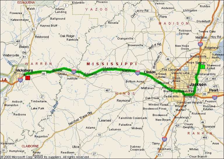 4Day 42: Map: Jackson, MS to Vicksburg, MS