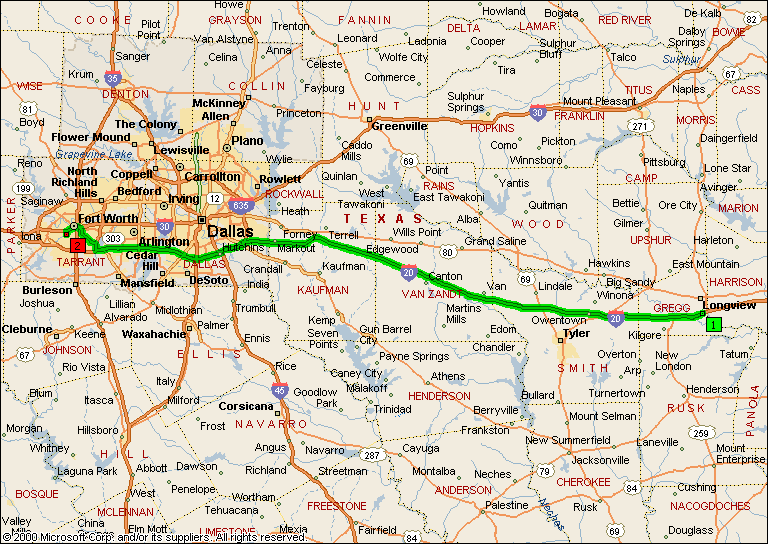 Day 44: Map: Longview, TX to Ft. Worth, TX