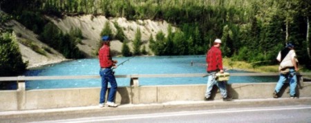 fishermen at the Kenai River bridge