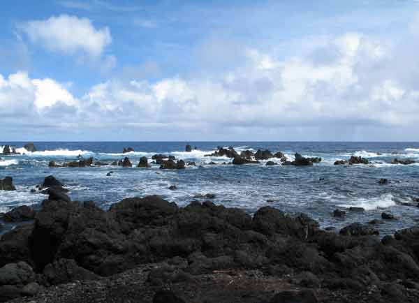 lava-strewn beach.